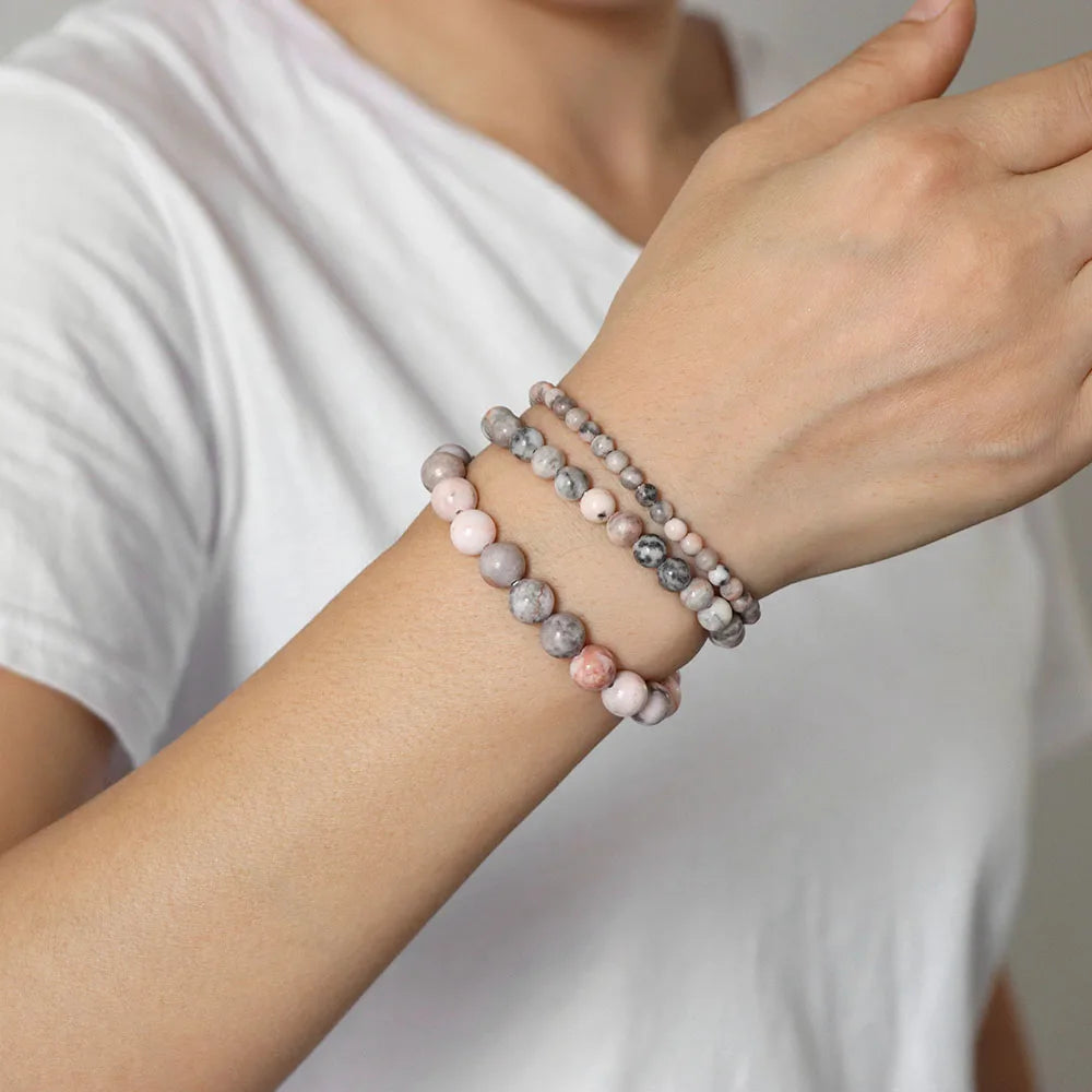 Natural Stone Unakites Beaded Bracelets 3pcs/Set 4/6/8mm Rhodonites Malachites Elastic Rope Bracelet Women Men Yoga Jewelry Gift