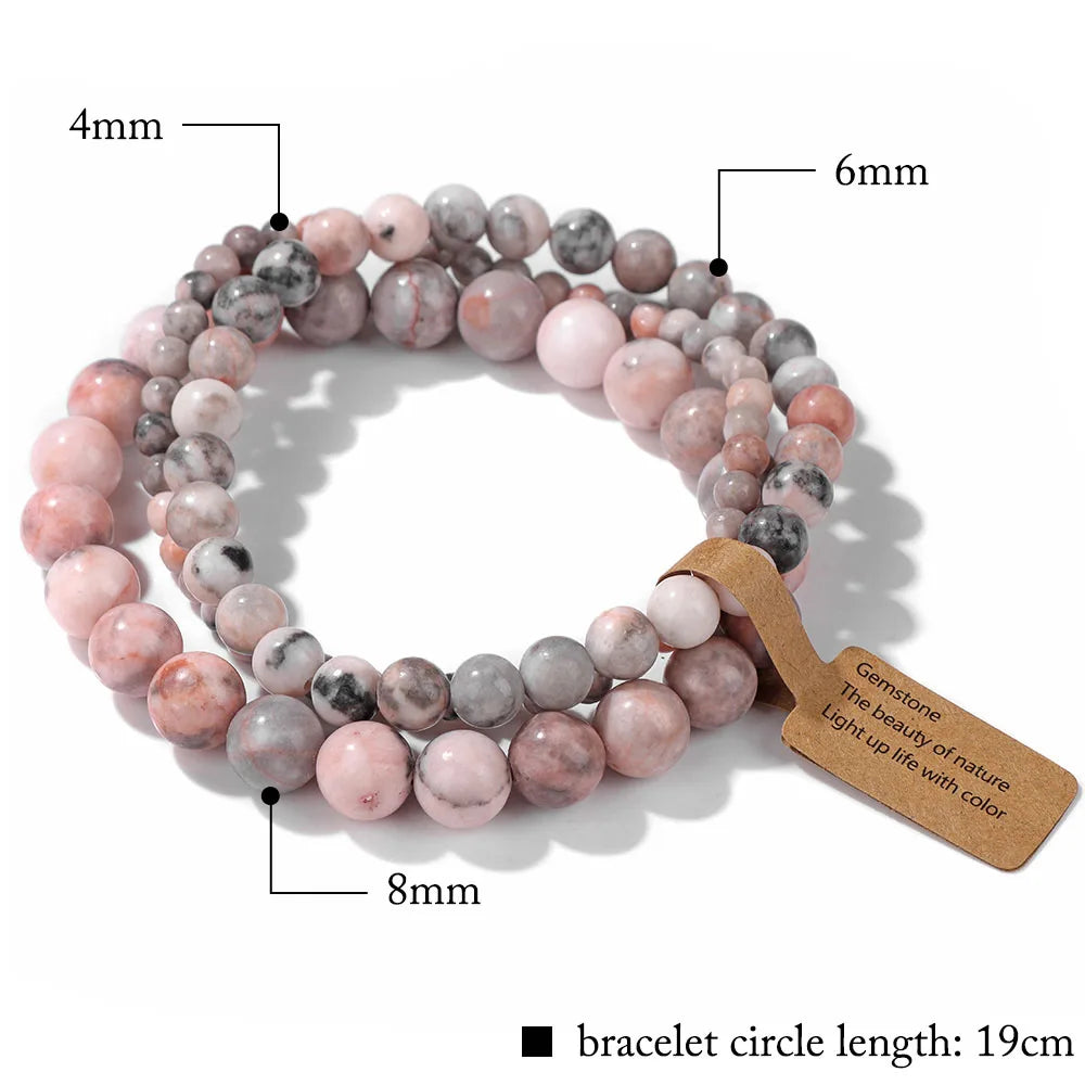 Natural Stone Unakites Beaded Bracelets 3pcs/Set 4/6/8mm Rhodonites Malachites Elastic Rope Bracelet Women Men Yoga Jewelry Gift