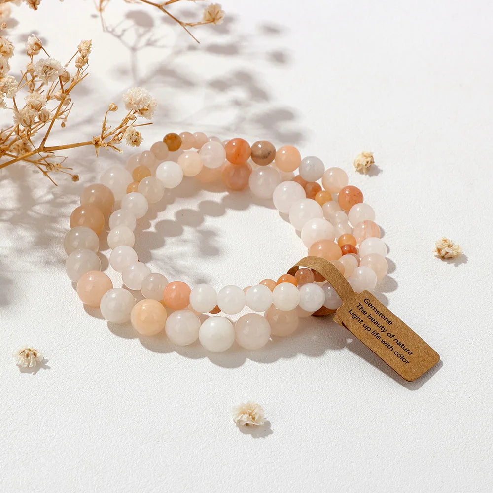 Natural Stone Unakites Beaded Bracelets 3pcs/Set 4/6/8mm Rhodonites Malachites Elastic Rope Bracelet Women Men Yoga Jewelry Gift