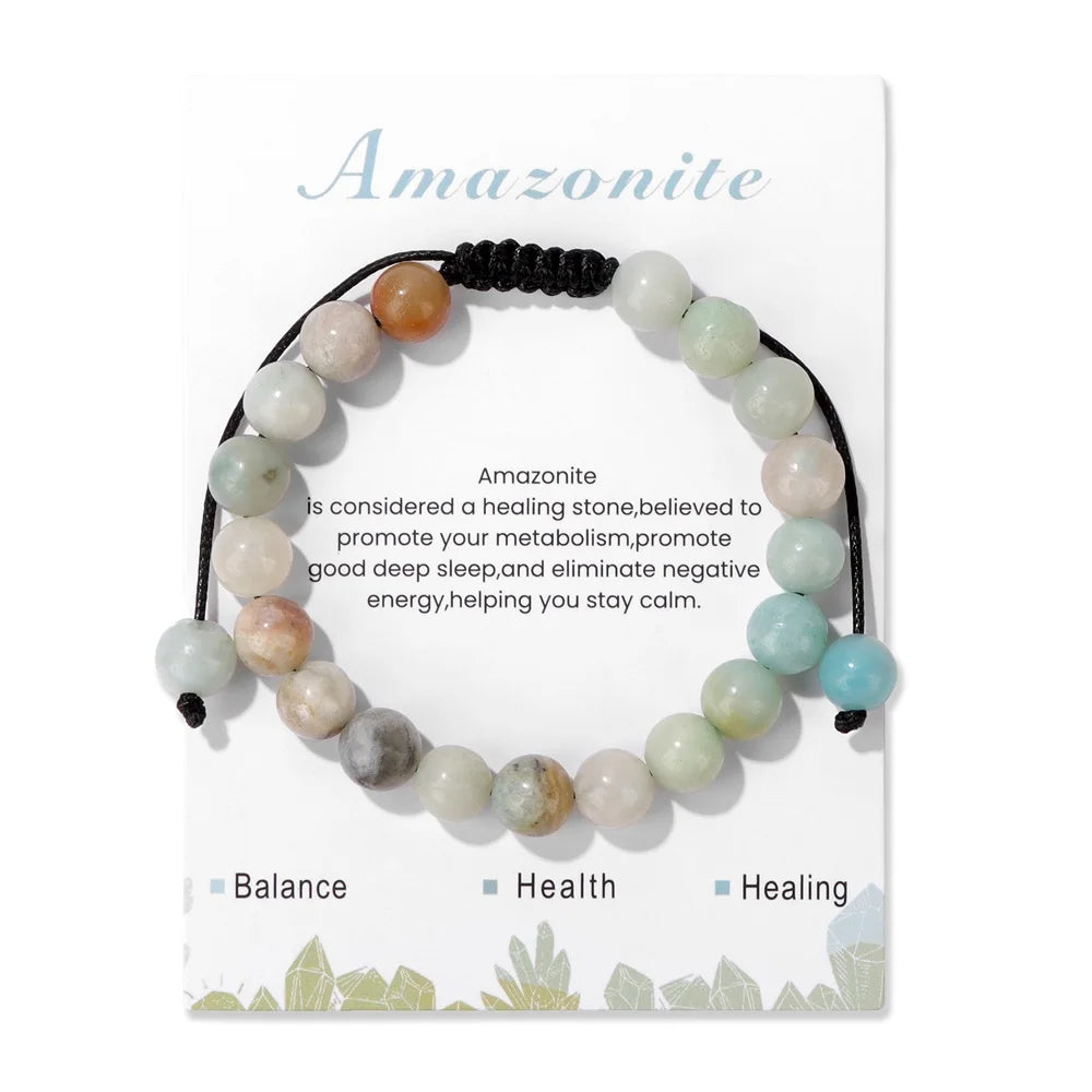 New Natural Stone Amethysts Bracelet with Card 8mm Pink Quartz Fluorite Beads Bracelet Adjustable for Women Men Couple Jewelry
