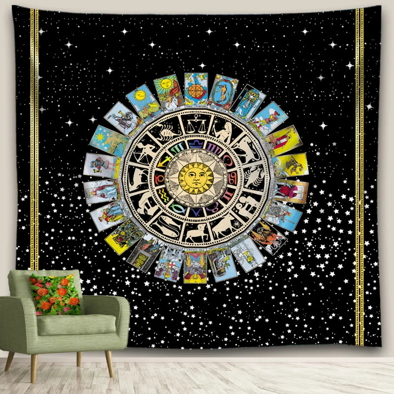 Tarot Tapestry Decoration Mystery Home Psychedelic Witchcraft Horoscope Divination Wall Hanging Mandala Psychedelic Room Decor