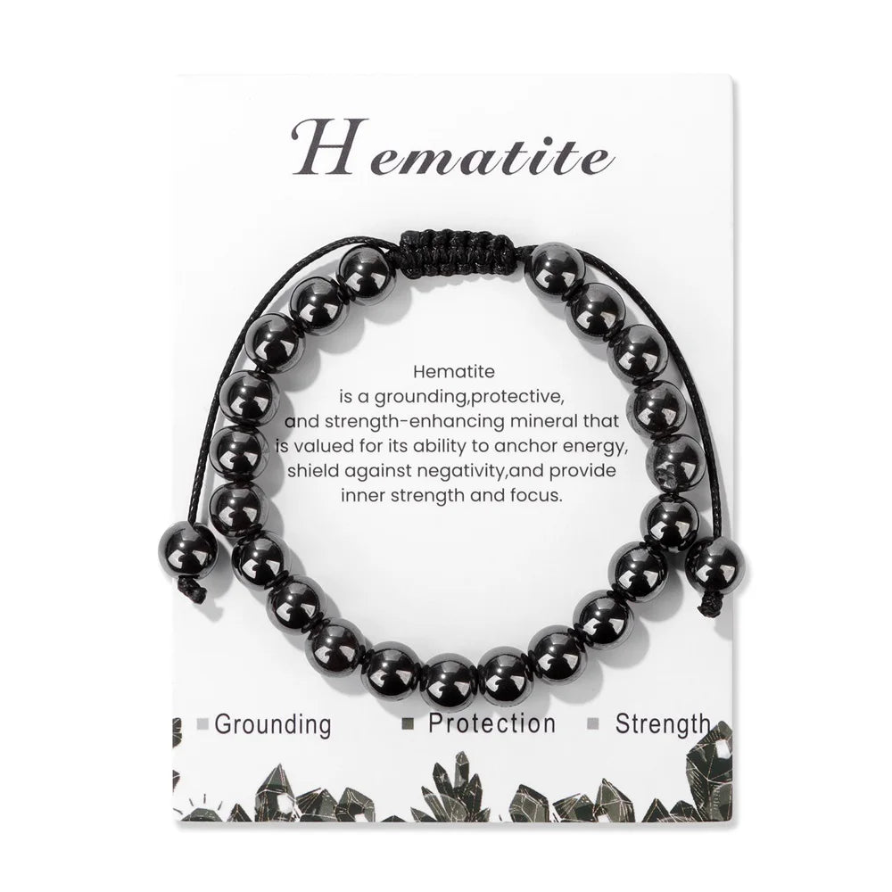 New Natural Stone Amethysts Bracelet with Card 8mm Pink Quartz Fluorite Beads Bracelet Adjustable for Women Men Couple Jewelry