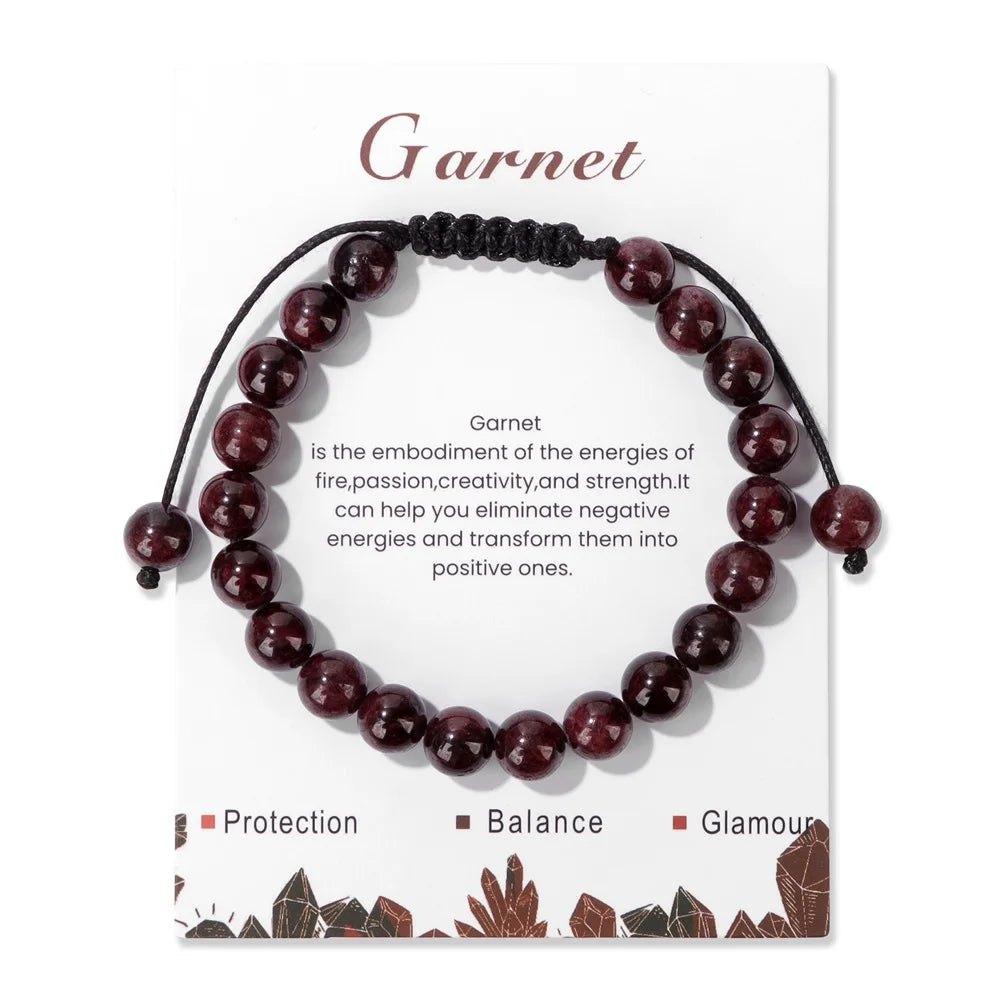 New Natural Stone Amethysts Bracelet with Card 8mm Pink Quartz Fluorite Beads Bracelet Adjustable for Women Men Couple Jewelry