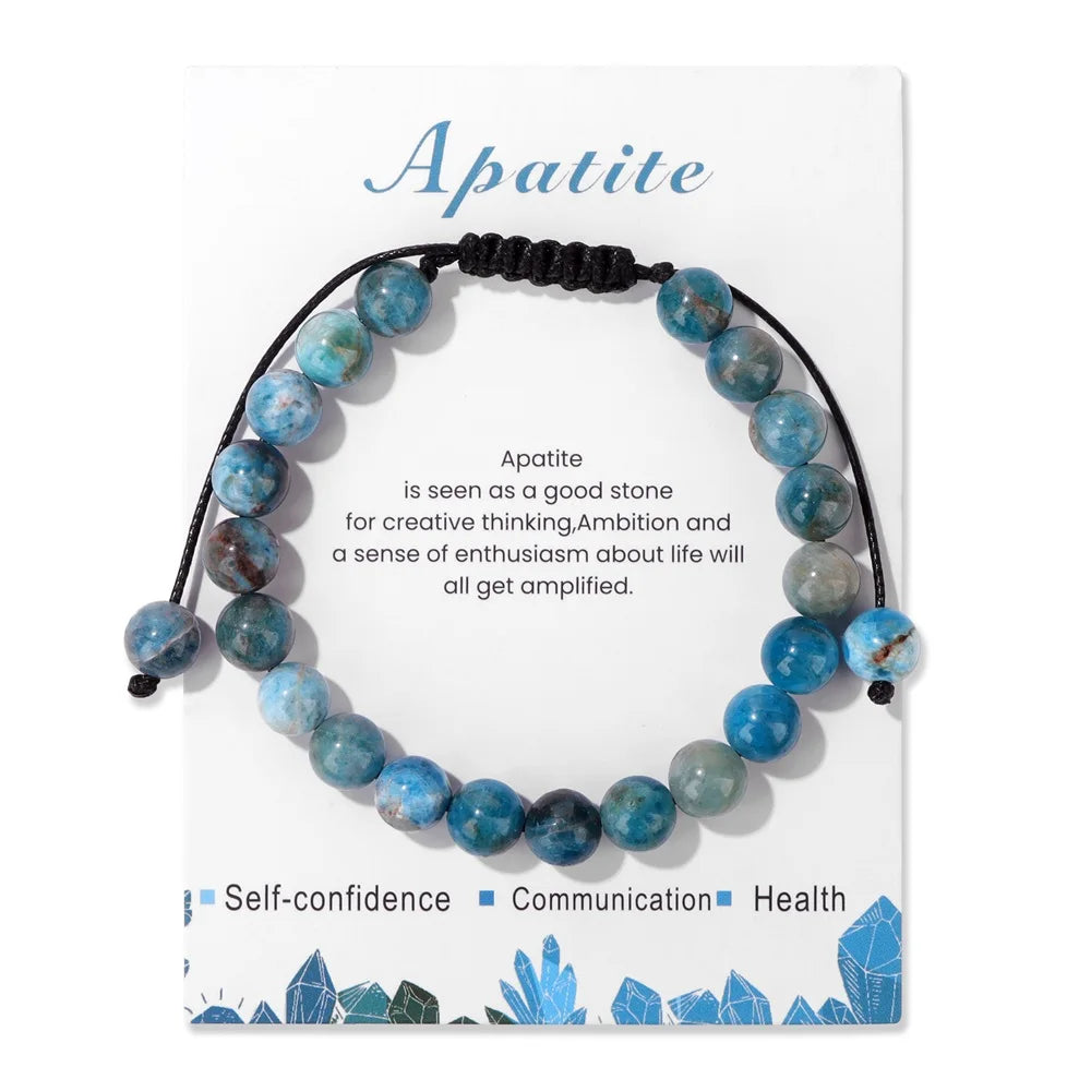 New Natural Stone Amethysts Bracelet with Card 8mm Pink Quartz Fluorite Beads Bracelet Adjustable for Women Men Couple Jewelry