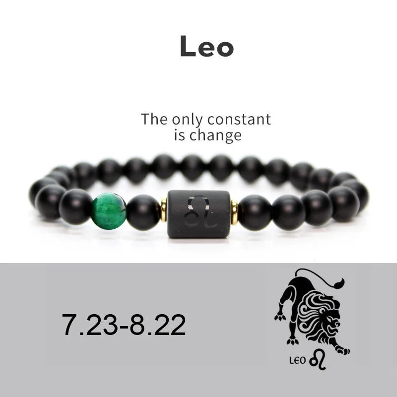 12 Constellation Obsidian Bracelet Fashion Couples Bangles Natural Stone Shiny Black Onyx Beads Bracelets