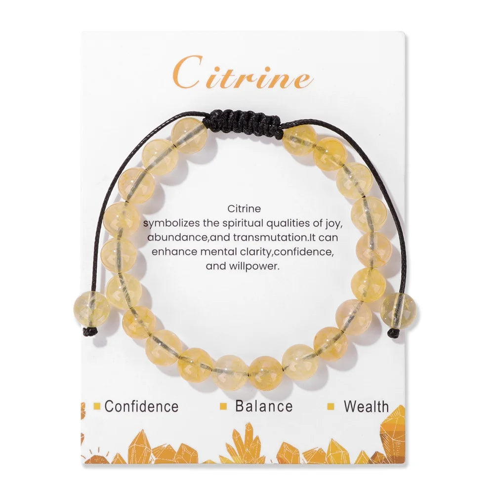 New Natural Stone Amethysts Bracelet with Card 8mm Pink Quartz Fluorite Beads Bracelet Adjustable for Women Men Couple Jewelry