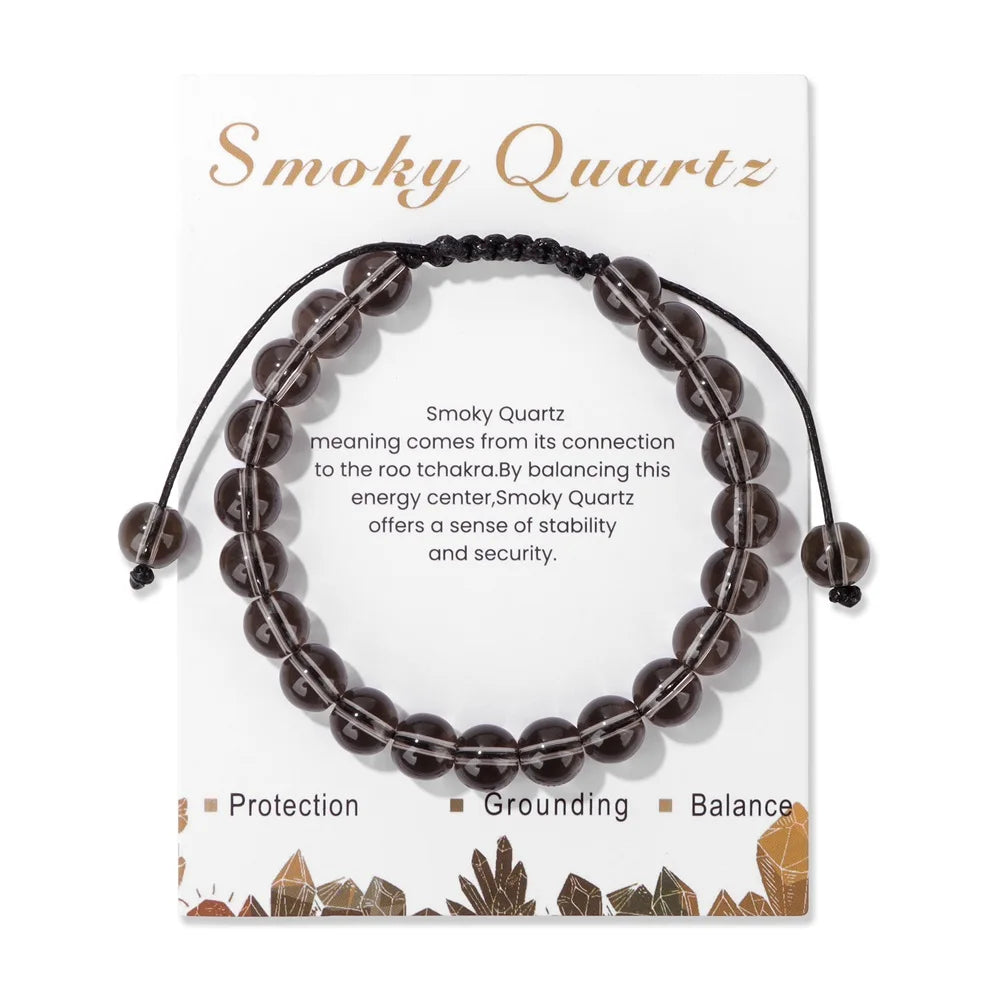 New Natural Stone Amethysts Bracelet with Card 8mm Pink Quartz Fluorite Beads Bracelet Adjustable for Women Men Couple Jewelry