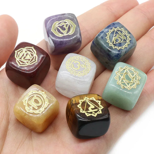 Natural Stone Tumbled Polished Cube Stone Healing Chakra Reiki Collection Home Decoration As Gift 7pcs