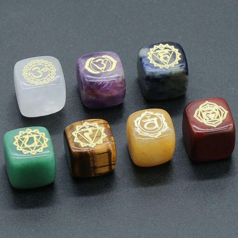 Natural Stone Tumbled Polished Cube Stone Healing Chakra Reiki Collection Home Decoration As Gift 7pcs