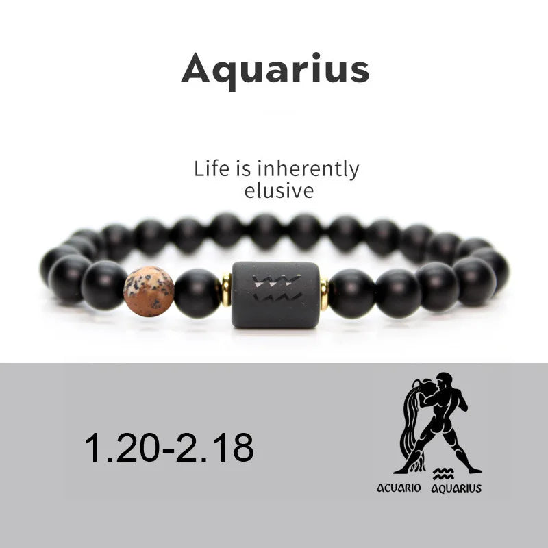 12 Constellation Obsidian Bracelet Fashion Couples Bangles Natural Stone Shiny Black Onyx Beads Bracelets