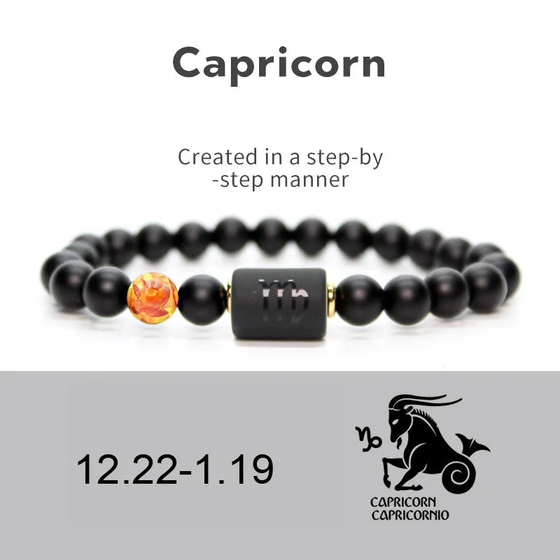 12 Constellation Obsidian Bracelet Fashion Couples Bangles Natural Stone Shiny Black Onyx Beads Bracelets