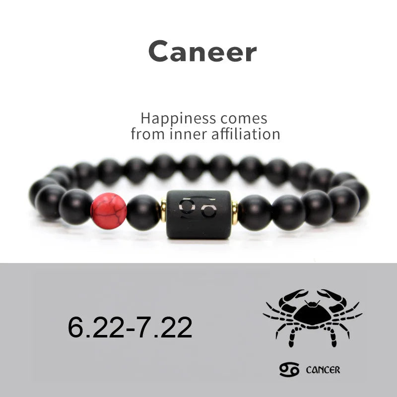 12 Constellation Obsidian Bracelet Fashion Couples Bangles Natural Stone Shiny Black Onyx Beads Bracelets
