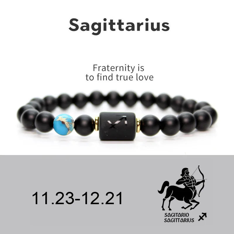 12 Constellation Obsidian Bracelet Fashion Couples Bangles Natural Stone Shiny Black Onyx Beads Bracelets
