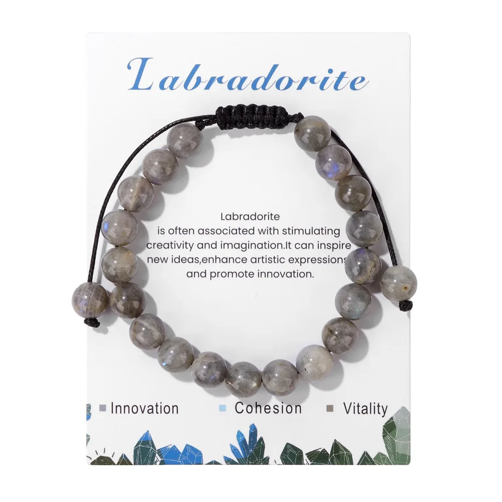 New Natural Stone Amethysts Bracelet with Card 8mm Pink Quartz Fluorite Beads Bracelet Adjustable for Women Men Couple Jewelry