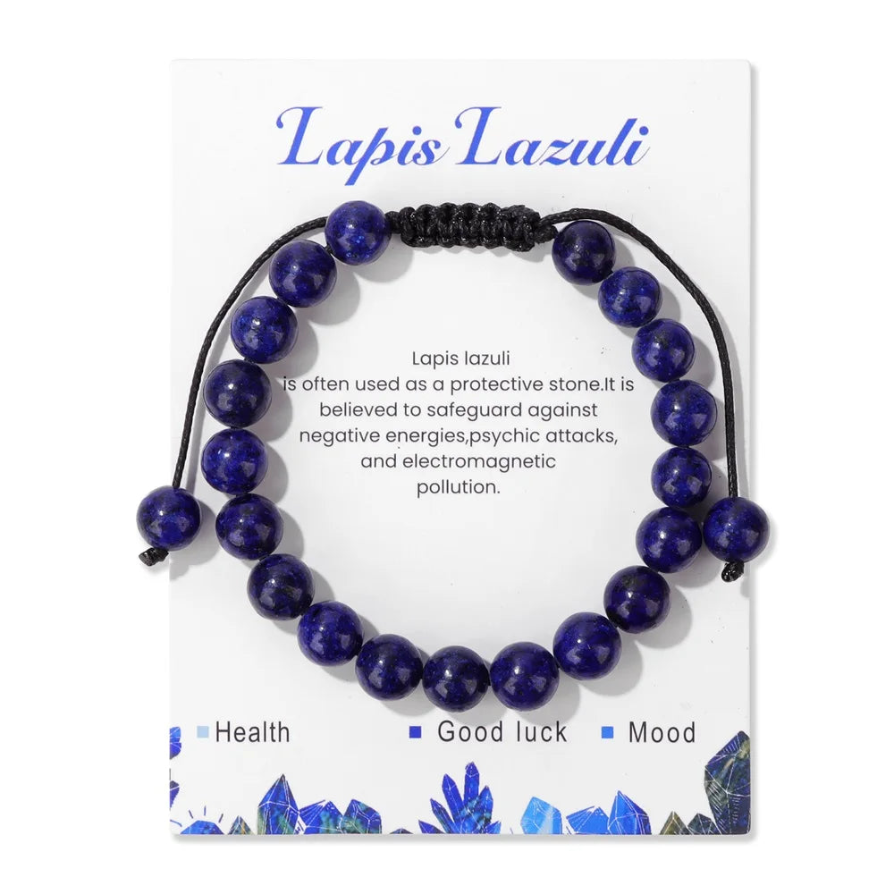 New Natural Stone Amethysts Bracelet with Card 8mm Pink Quartz Fluorite Beads Bracelet Adjustable for Women Men Couple Jewelry