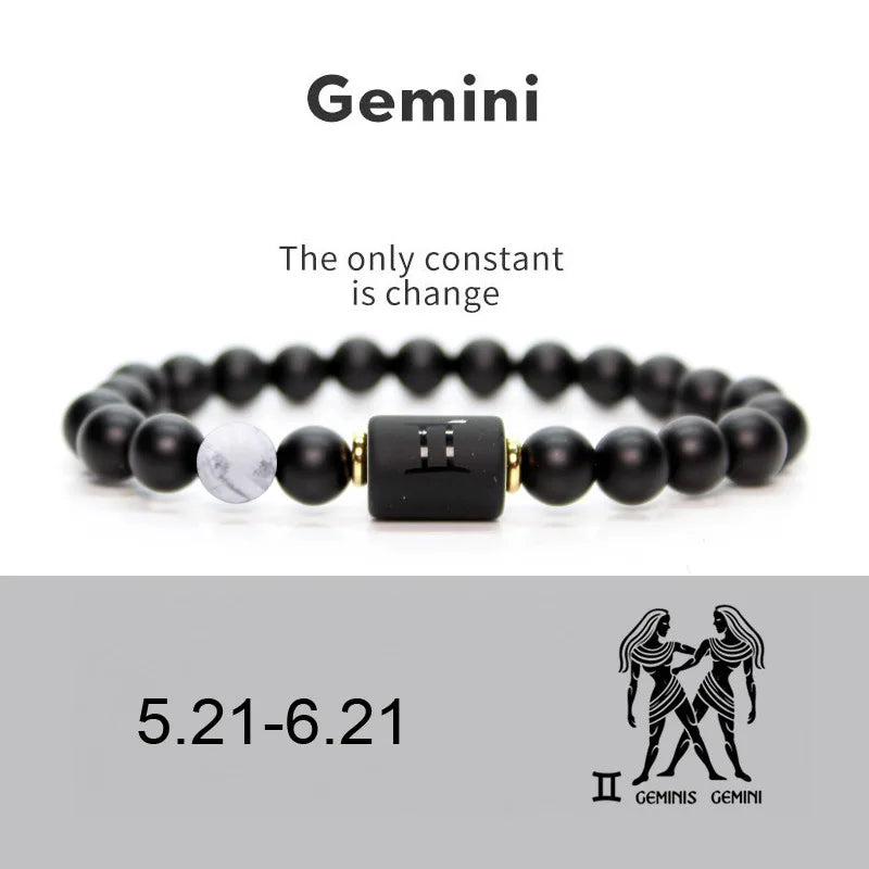 12 Constellation Obsidian Bracelet Fashion Couples Bangles Natural Stone Shiny Black Onyx Beads Bracelets