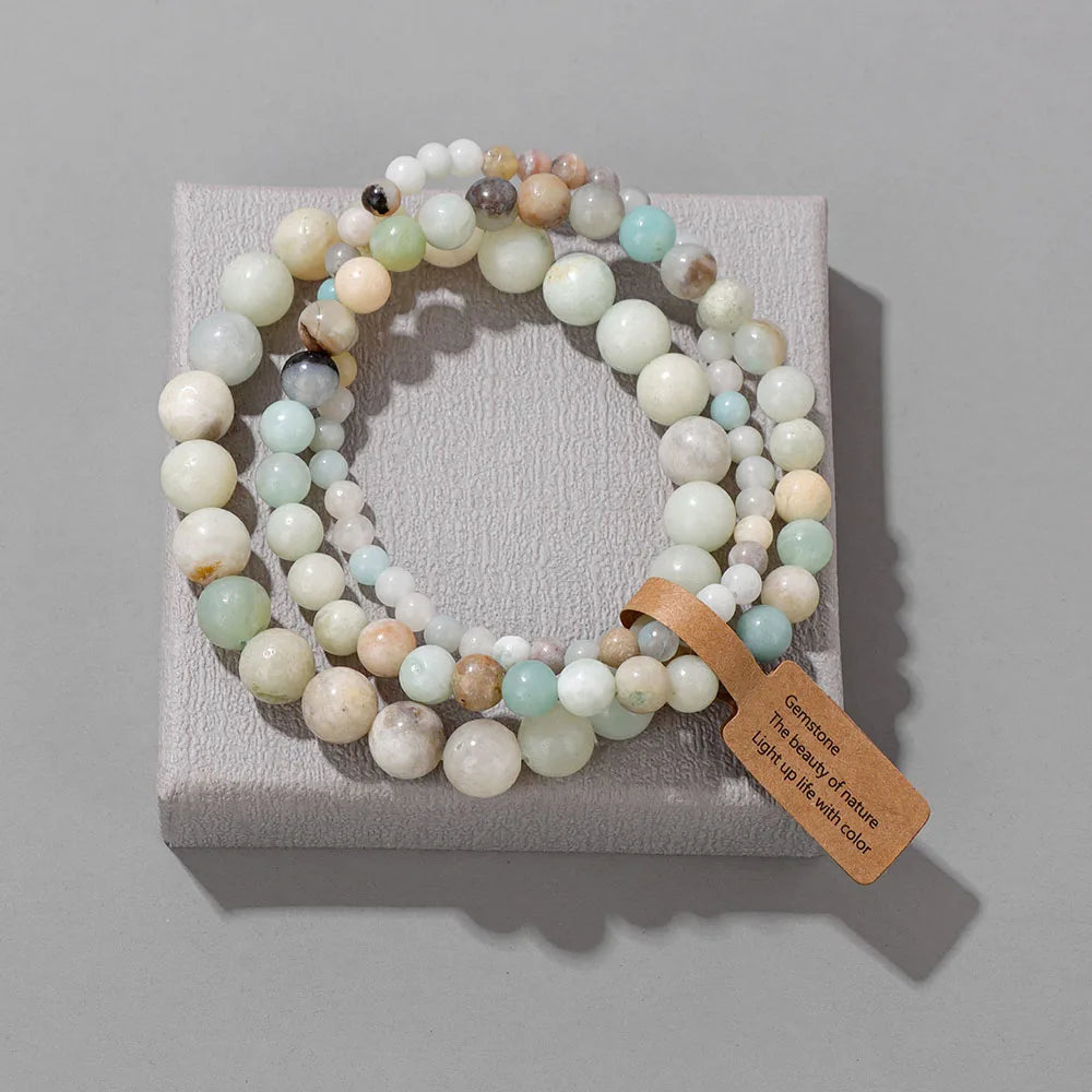 Natural Stone Unakites Beaded Bracelets 3pcs/Set 4/6/8mm Rhodonites Malachites Elastic Rope Bracelet Women Men Yoga Jewelry Gift