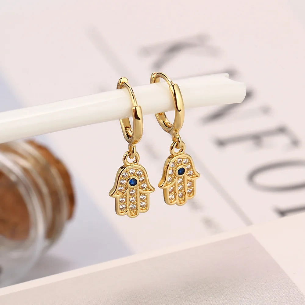 Silver Hamsa Hoop Earrings with Blue Eye Pendant - Grab Life
