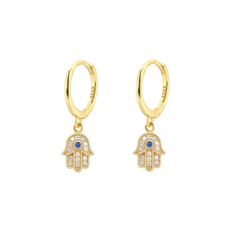 Silver Hamsa Hoop Earrings with Blue Eye Pendant - Grab Life
