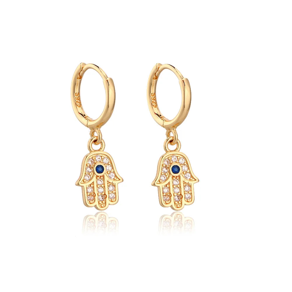 Silver Hamsa Hoop Earrings with Blue Eye Pendant - Grab Life