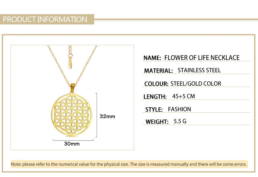 Skyrim Chakra Flower of Life Necklaces Women Sacred Mandala Stainless Steel Chain Necklace Amulet Geometric Jewelry Gift - Grab Life