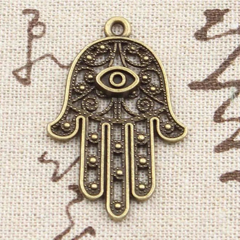Vintage Tibetan Bronze Hamsa Hand Charms – DIY Jewelry Pendants (Set of 4) - Grab Life